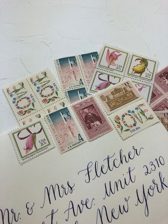 Floral Pink | Vintage Unused Postage Stamps | For 5 Letters | 60 Cents | Etsy (US)