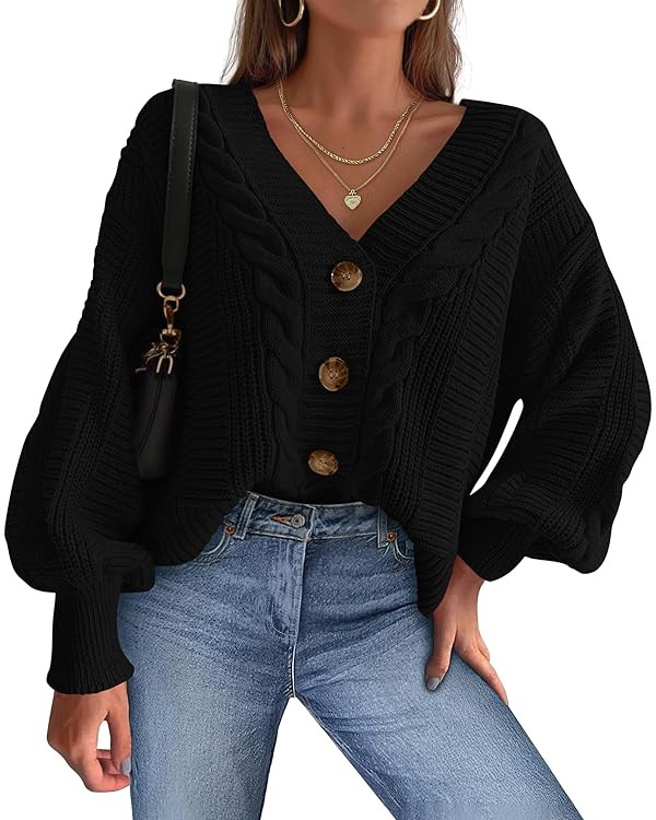 dowerme Cardigan Sweaters for Women Fall Fashion 2025 V Neck Long Sleeve Chunky Cable Knit Sweate... | Amazon (US)