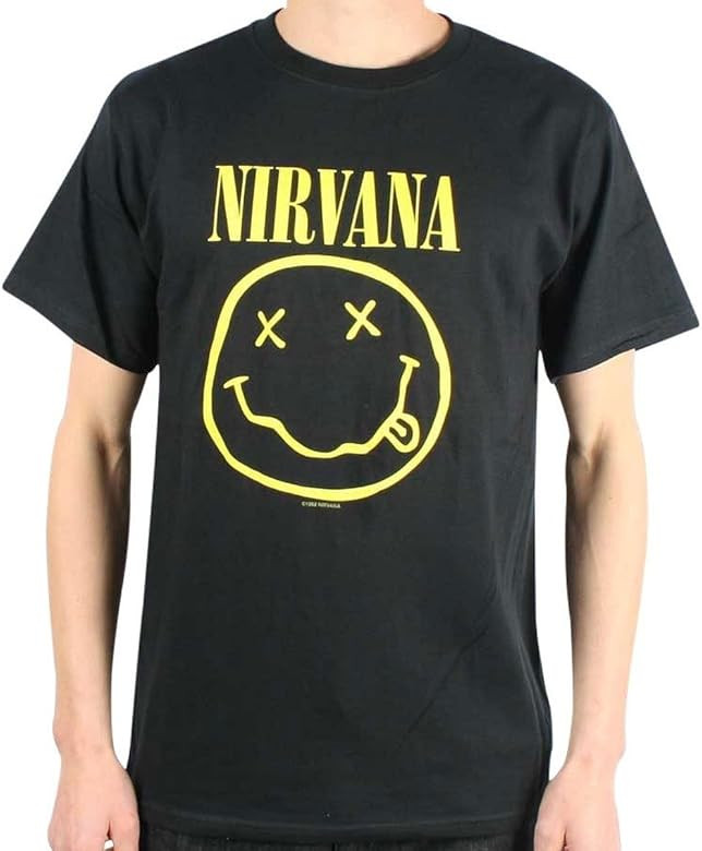 FEA Men's Nirvana Smiley Logo Double Sided T-Shirt | Amazon (US)