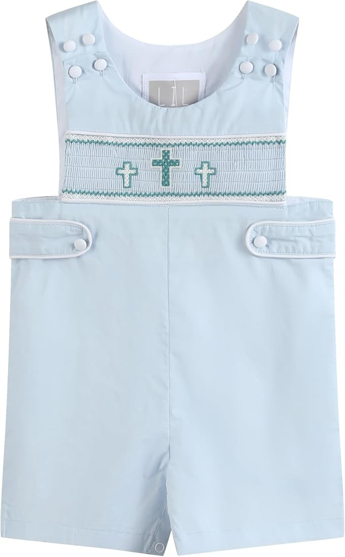 Lil cactus Baby Boys Blue Crosses Smocked Overalls | Amazon (US)