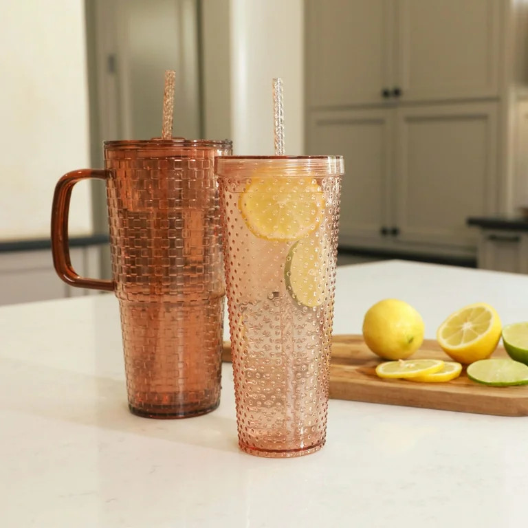 Kittenish by Jessie James Decker 4-Piece 26-Ounce Acrylic Textured Tumbler Set, Translucent Mauve | Walmart (US)