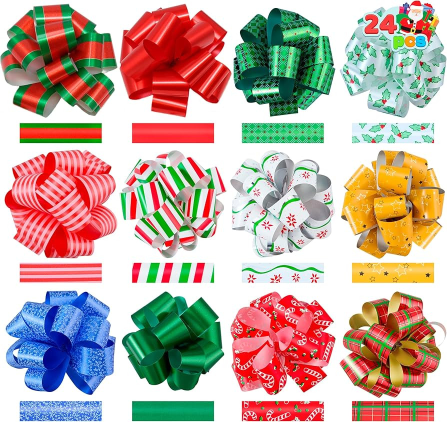 JOYIN 24 PCS Christmas Wrap Ribbon Pull Bows (5" Wide); Easy and Fast Gift Wrapping Accessory for... | Amazon (US)