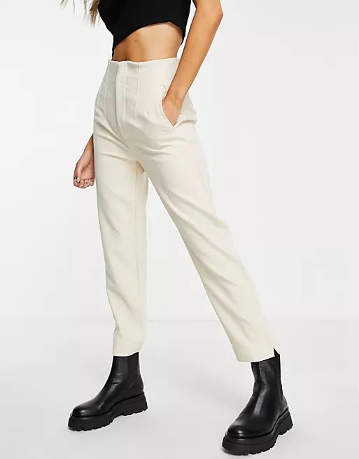 Stradivarius slim tailored trousers in beige | ASOS (Global)