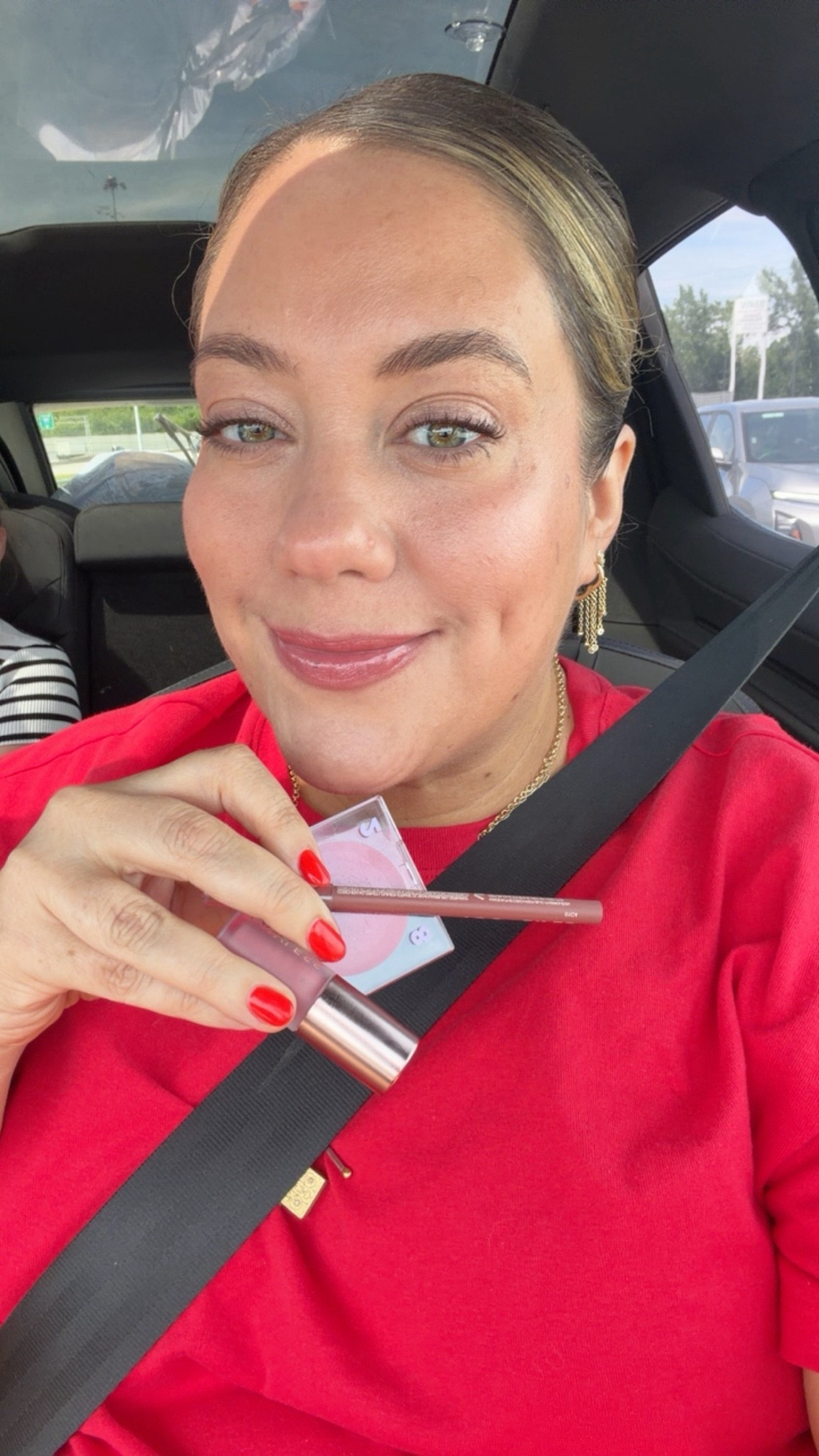 Had a lot of people ask what I'm wearing because I'm glowing and it's a few things 1) Spray tan (alwaysss works) 2) I'm wearing red 3) my makeup has really clicked in this year. I don't do much extra, but I think the setting spray has really helped blur and blend it all together. Here is what I used and the order I used it in:

1) @InnBeauty Project Mineral Glow sunscreen 
2) Ciele Skin tint - I used a whole dropper full accidentally, which I didn't need to do for appropriate sun coverage since I had sunscreen underneath. I use shade 3. I love this skin tint because even with 1/4 tsp, it still looks beautiful on. 

3) I applied the new Refy bronzer water cushion and love it! So easy to easy and blend into skin. I used color cay. 

4) Tower28 lip and cheek blush. I loved this four years ago and forgot about how great it is. Easy to blend. Love the red because although it looks intense, it blends out naturally 

5) Natasha Denona concealer in RN3

6) Refy eye brow gel

7) Rare Beauty eyeshadow stick in well being

8) tower28 one stick - eyeliner, blush and lip liner in one. I used as lip liner here and as eyeliner - paint my number 

9)lips and I think the best part - tower28 lip liner with the red Tower28 dotted on my lips and then just a few dots of the lawless lip gloss in the middle. 

10) why did I ever stop using the Dior backstage palette? It always leaves the best glow?! I finished with the pink highlighter in cheek bones. 

11) set it all with the Danessa setting spray.

#LTKBeauty