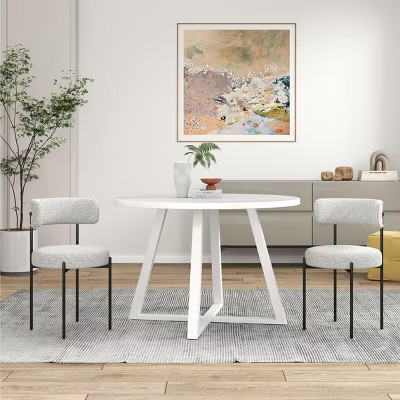 Roundhill Furniture Durban 3-Piece Round Dining Set, Wood Dining Table with 2 Boucle Chairs Black and White | Target