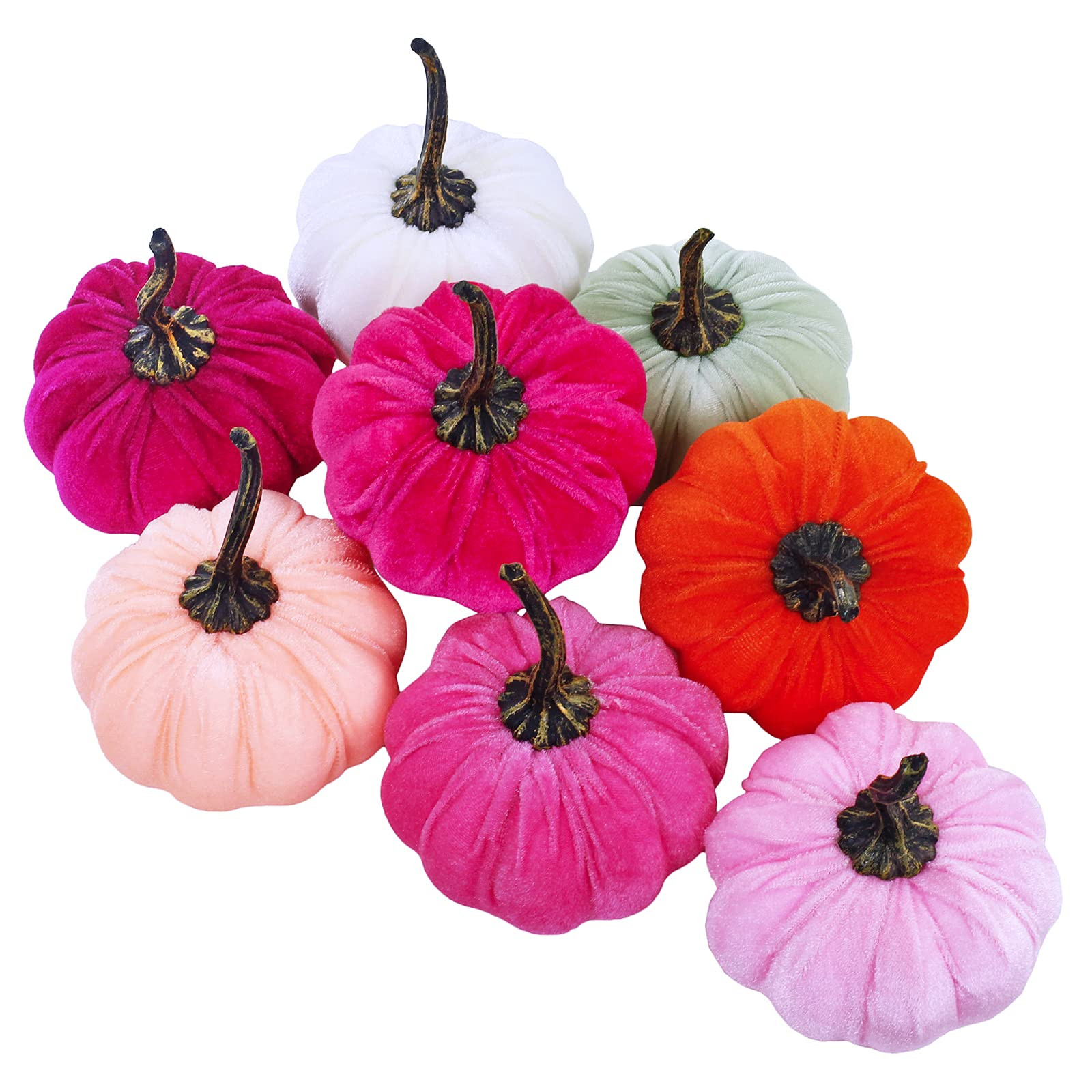 8 Set Faux Assorted Decorative Orange Teal Pink White Pumpkins Foam Pumpkins Velvet Pumpkins Fabr... | Amazon (US)