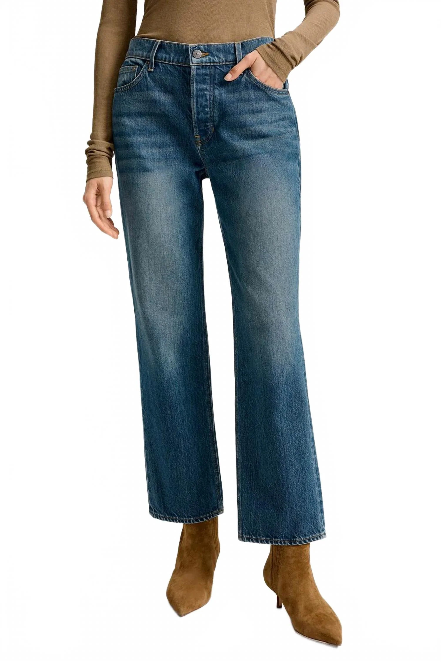 Leah Mid Rise Straight Jeans In Equinox Blue | Shop Simon