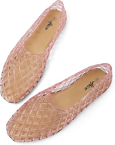 HEVA Women's Jelly Mesh Flats Breathable Clear Hollow Shoes Summer Beach Jellies Ballet Sandals | Amazon (US)