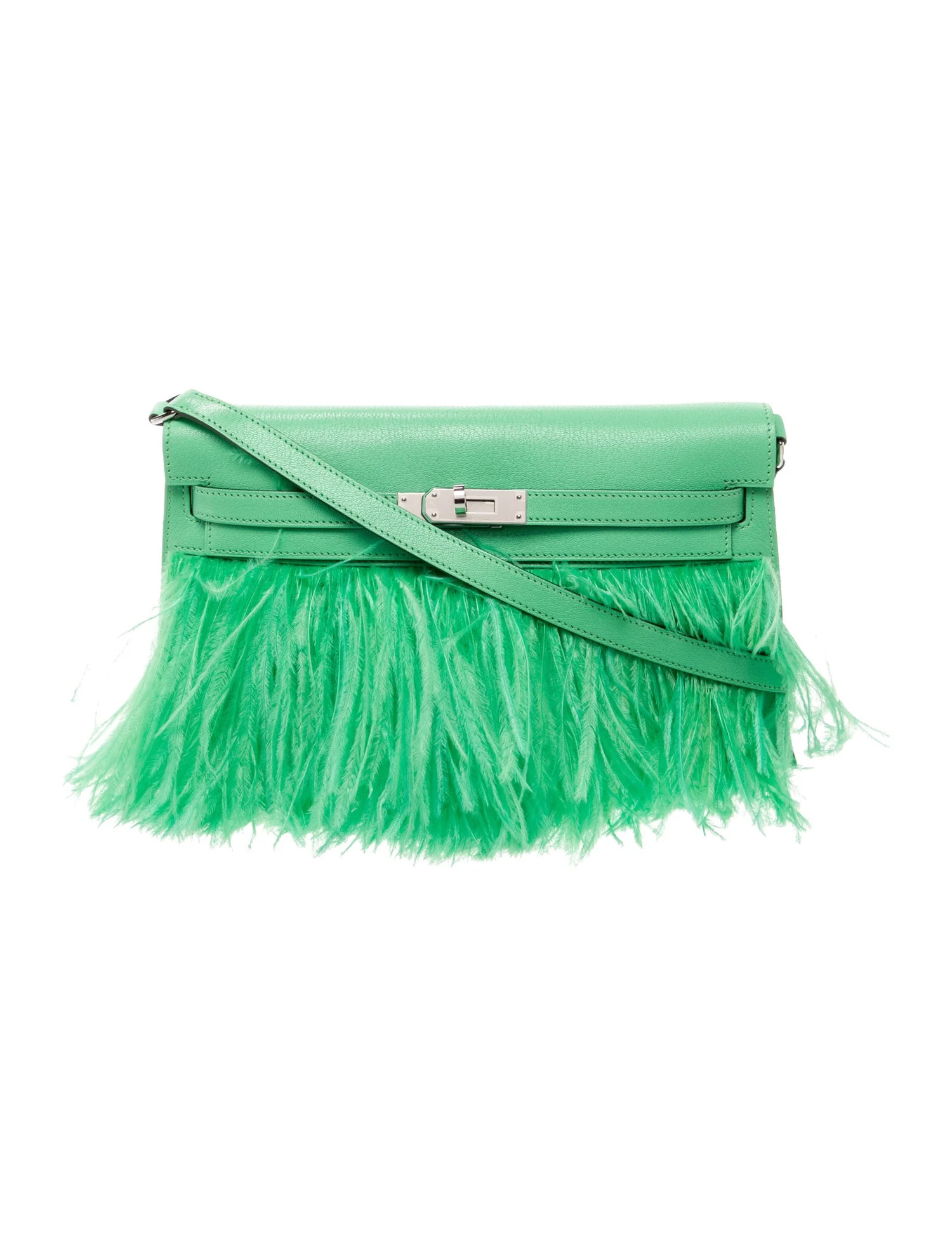 2023 Chevre Ostrich Feather Kelly Elan Folies | The RealReal