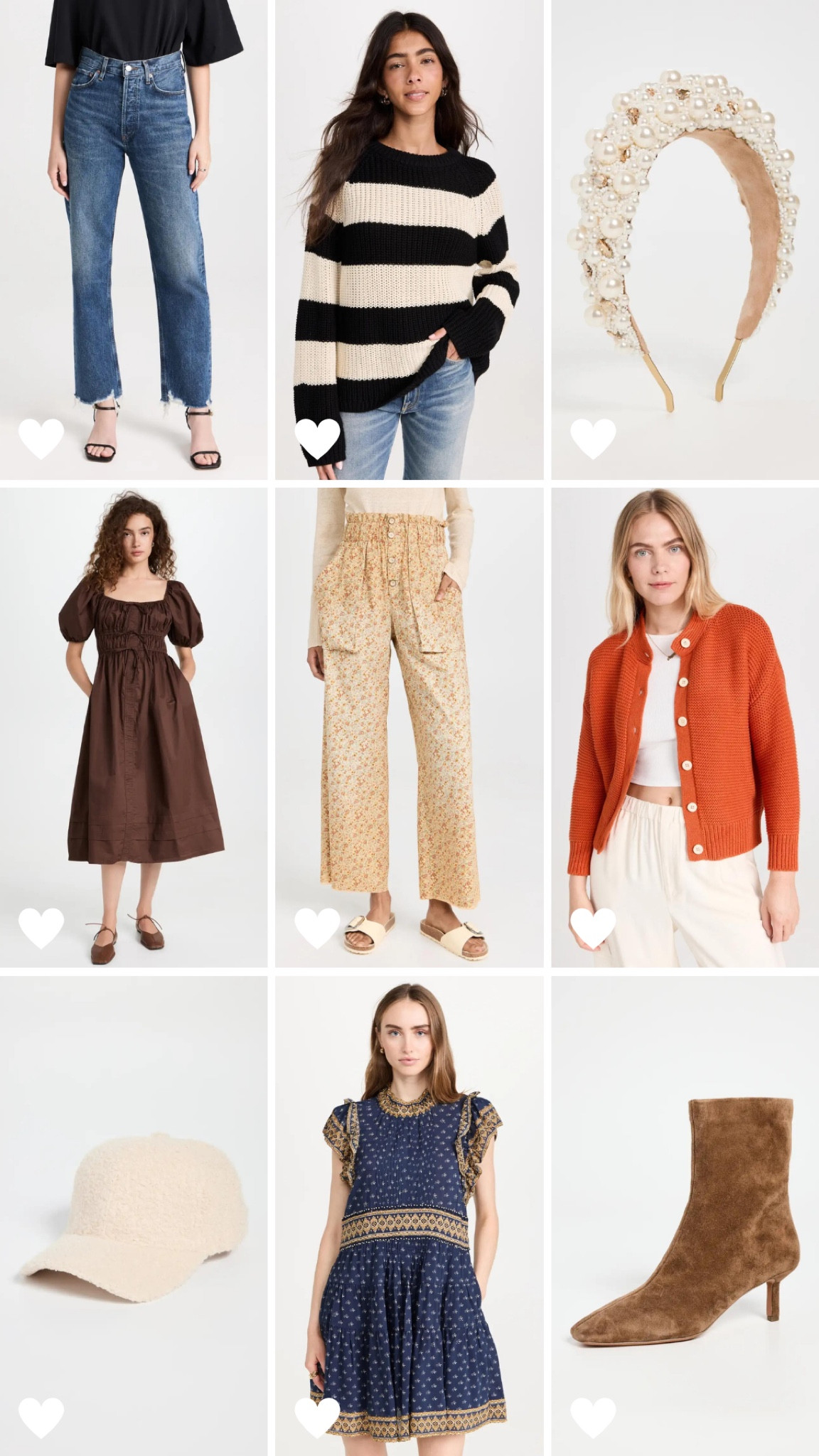 Hints of fall style in my #Shopbop hearts! Love this orange Alex Mill cardigan (under $200), pretty suede heeled boots, pearl headband, and floral pants for the upcoming season! 

#LTKunder100 #LTKSeasonal #LTKstyletip