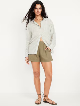 High-Waisted Linen-Blend Pull-On Shorts -- 3.5-inch inseam | Old Navy (US)