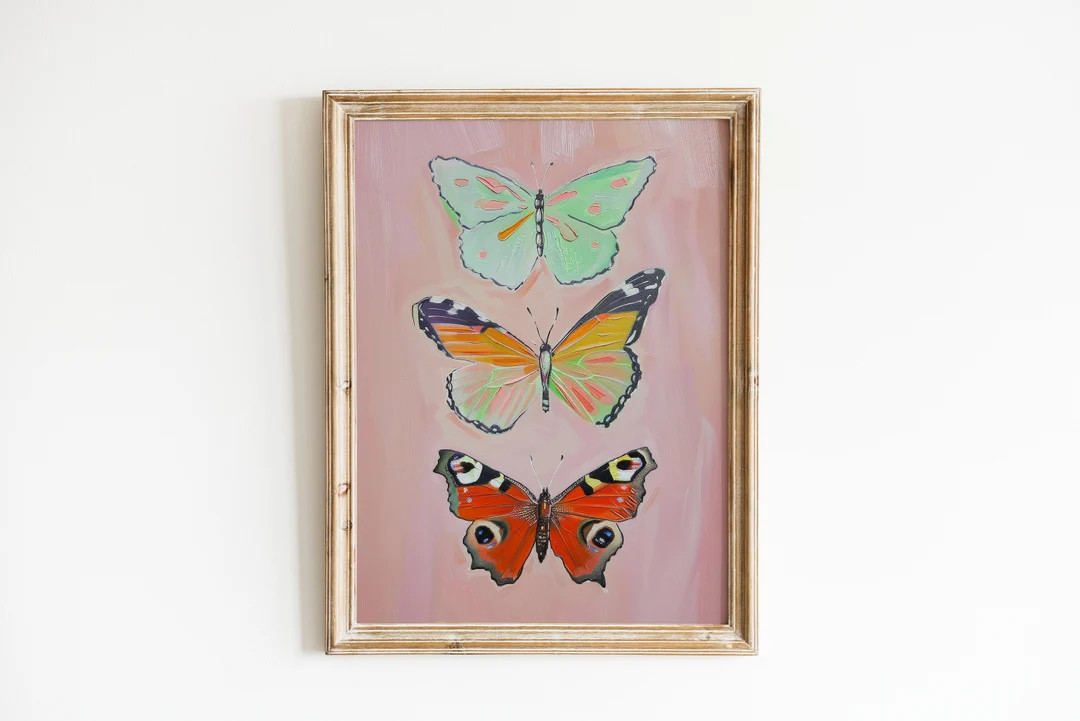 Butterfly Wall Art | Preppy Dorm Room Print | Blush Pink Painting | Girly Printable Instant Downl... | Etsy (US)