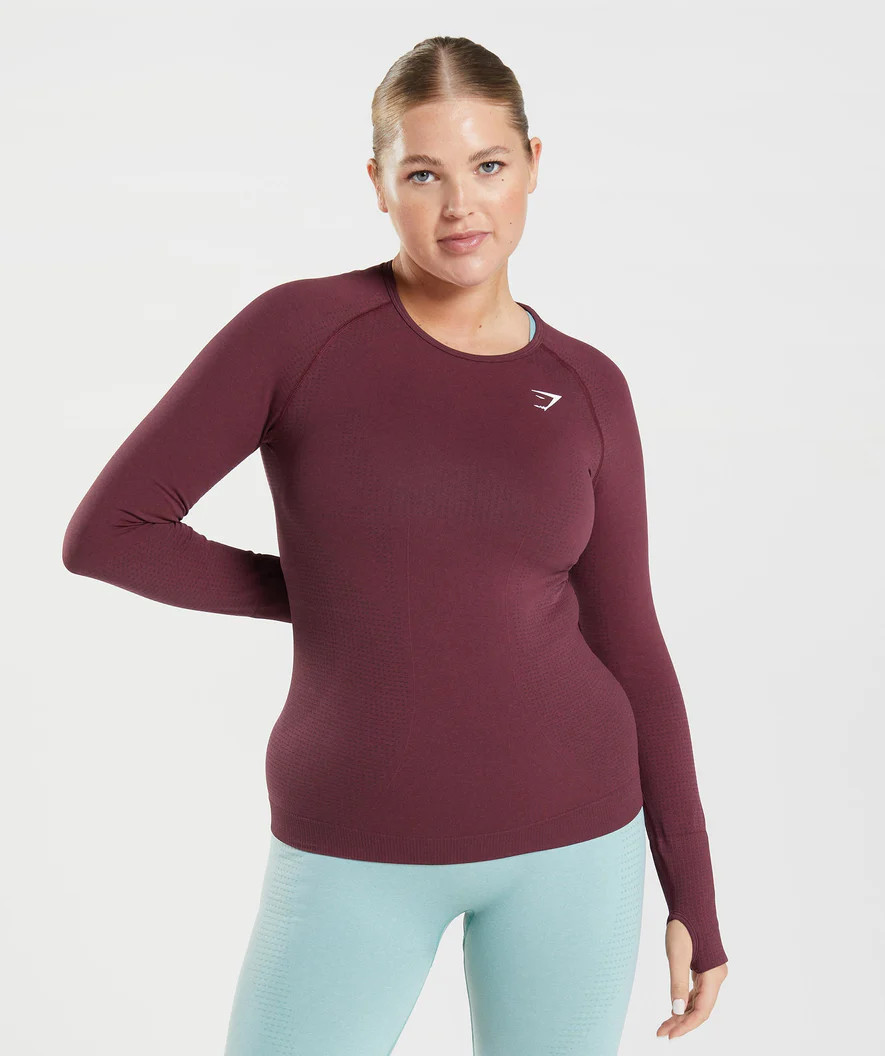 Gymshark Vital Seamless 2.0 Long Sleeve Top - Baked Maroon Marl | Gymshark (Global)