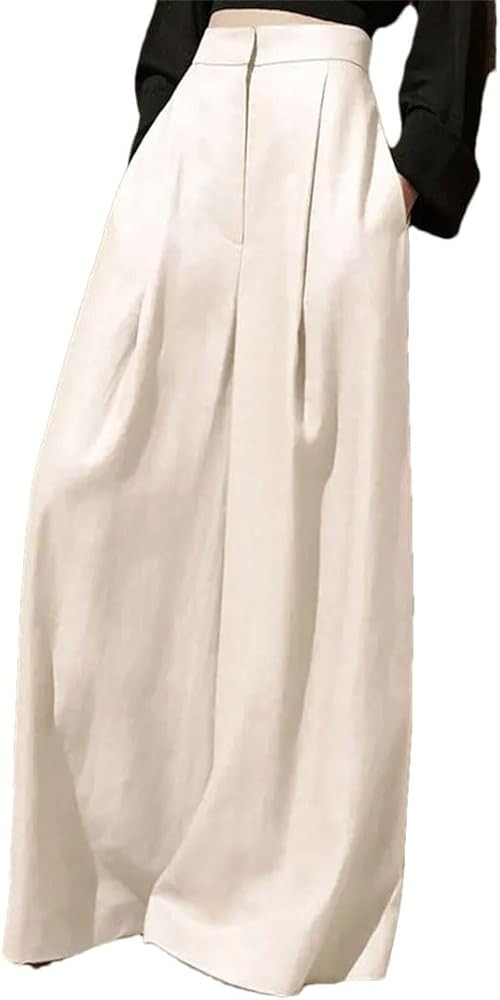 Women's Elegant Solid Pocket Zipper Casual Versatile High Waist Wide Leg Floor Dragging Pants | Amazon (US)