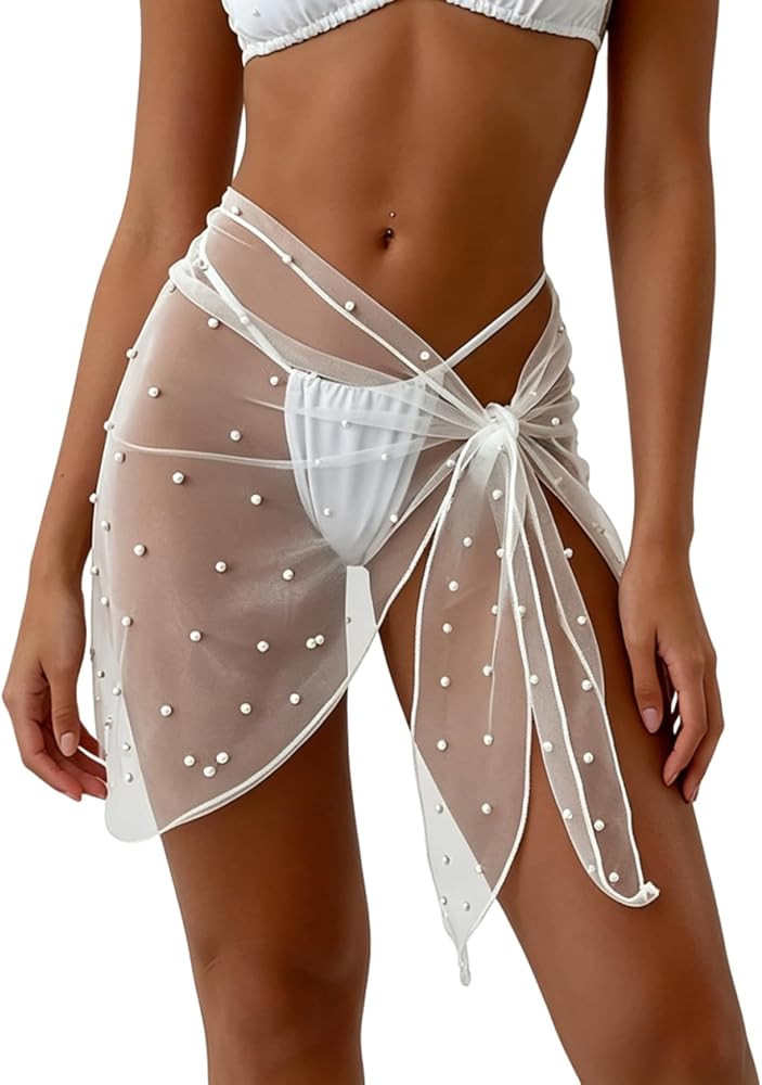 GORGLITTER Women's Cover Up Sarong Wrap Skirt Bachelorette Outfits for Bride Sheer Mesh Bridal Sw... | Amazon (US)