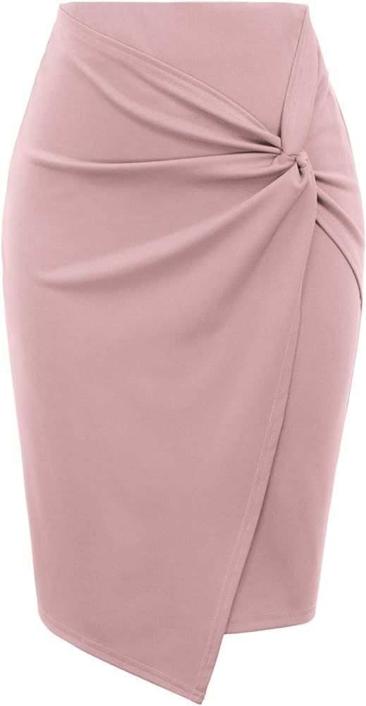 Kate Kasin Wear to Work Pencil Skirts for Women Elastic High Waist Wrap Front | Amazon (US)