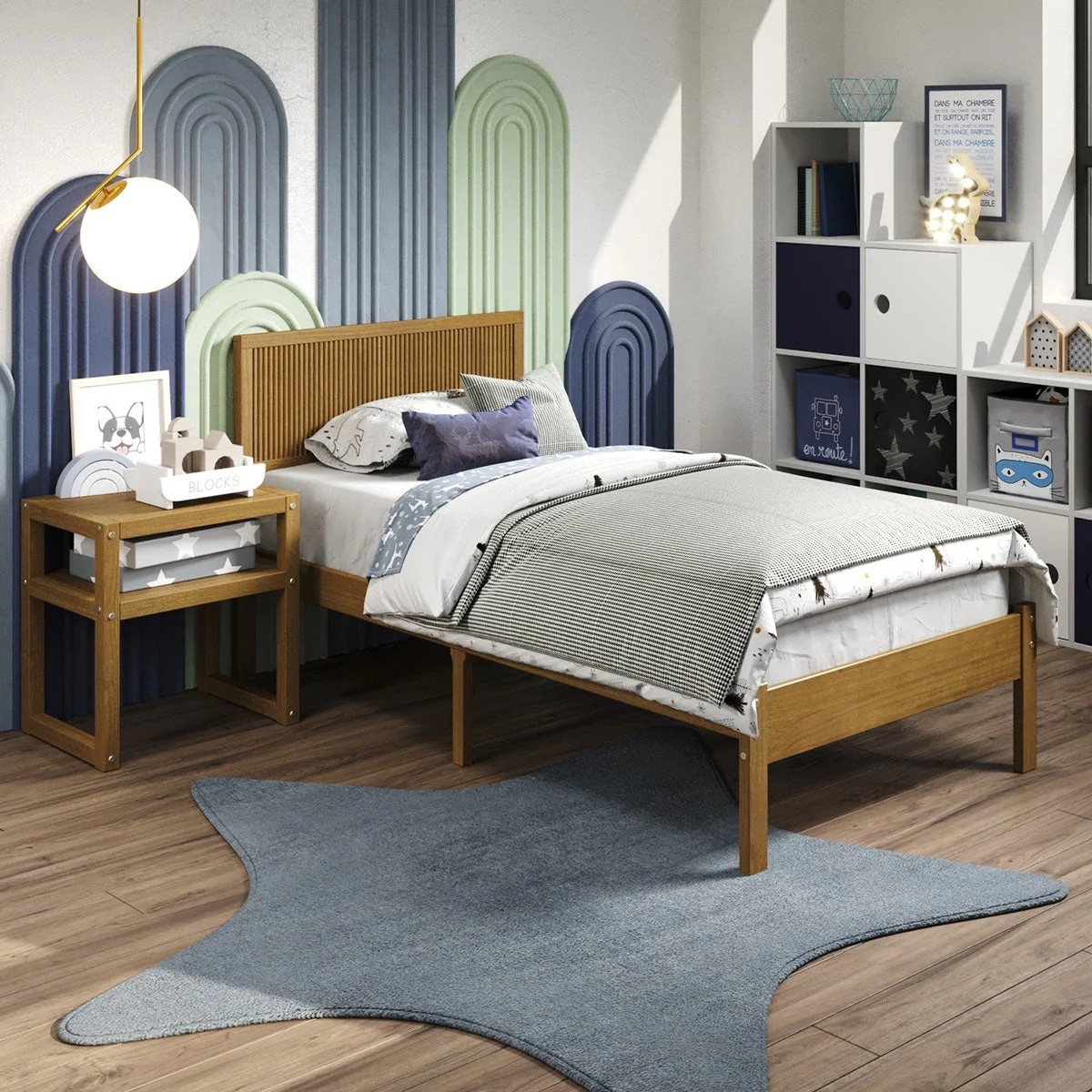 P'kolino Reeded Wood Twin Bed Frame with Headboard- Solid Wood, Natural Oak, for Kids, Teens | Walmart (US)