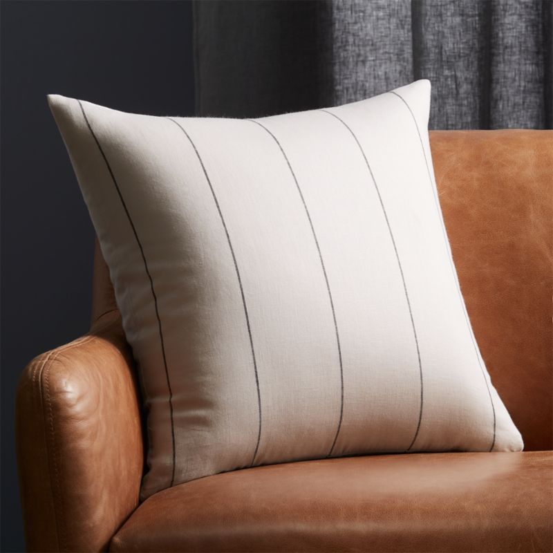20" Pinstripe White Linen Pillow with Feather-Down Insert + Reviews | CB2 | CB2