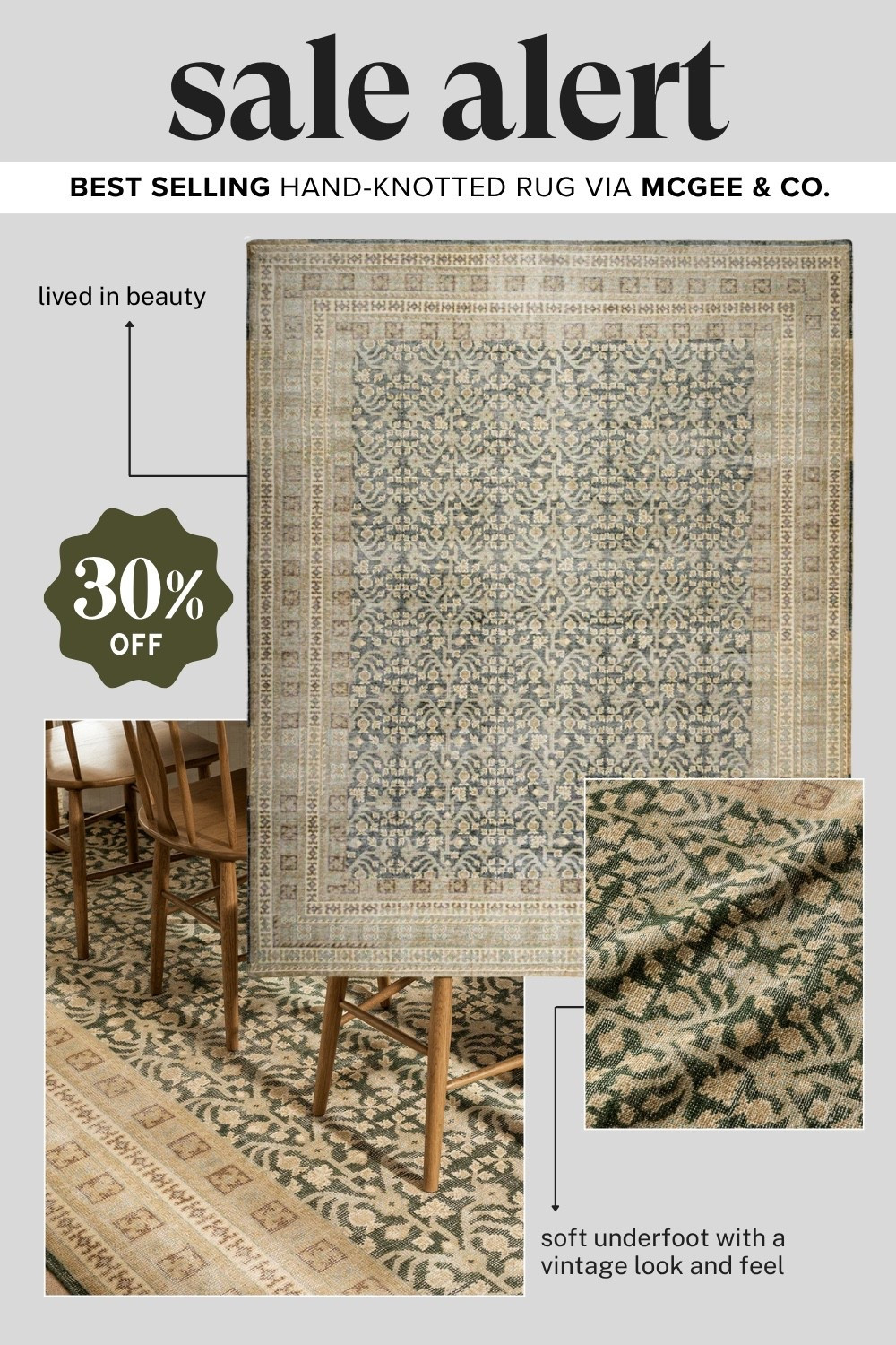 Hurry! This vintage inspired living room rug is on sale but not for long. Hand knotted and a best seller from McGee & Co.

#LTKHome #LTKSaleAlert