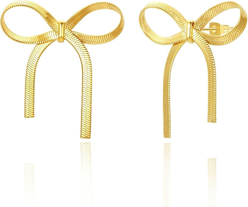 Christmas Bow Earrings for Women 18K Gold Bow Earrings Cute Christmas Holiday Earring Bows Christ... | Amazon (US)