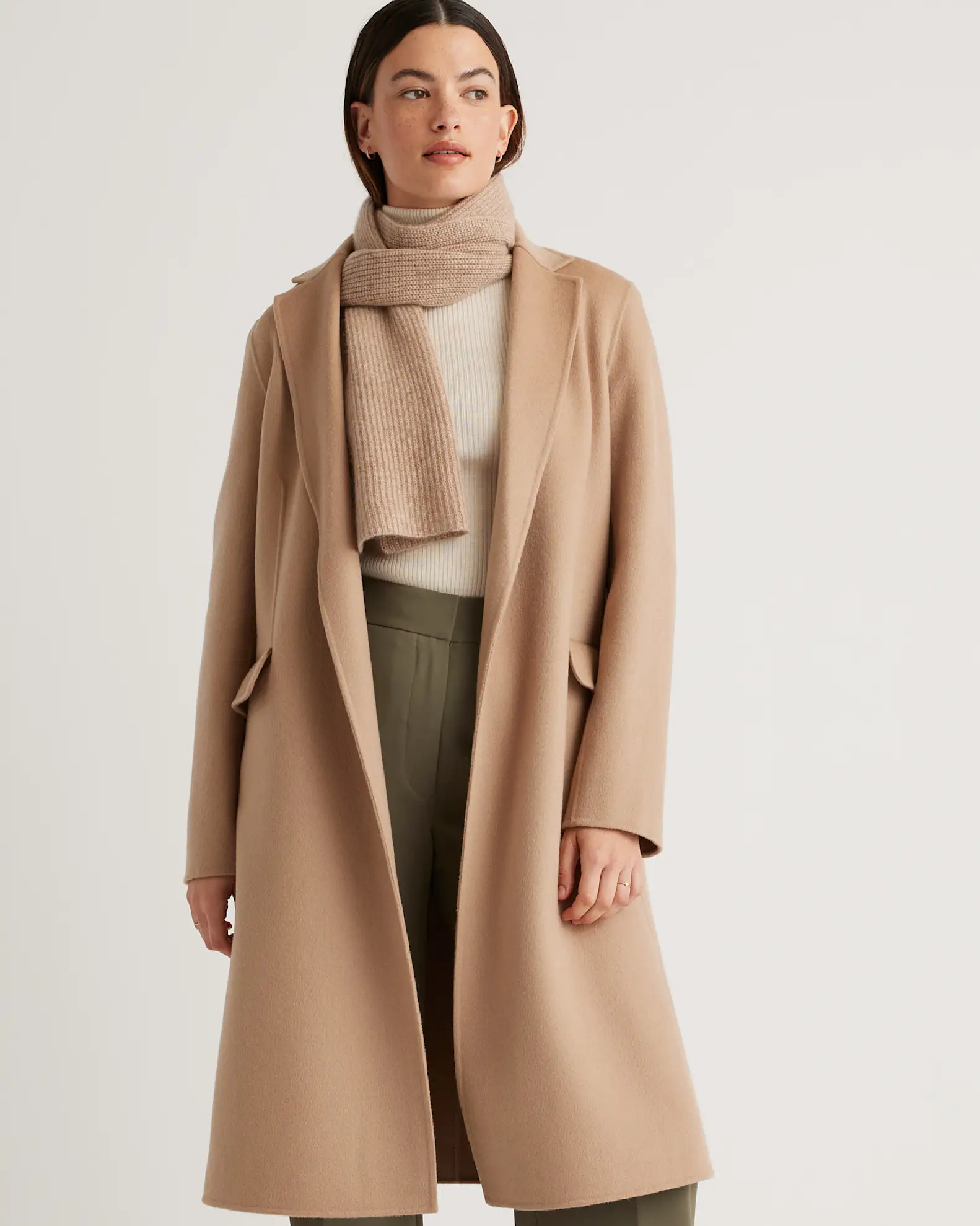 100% Mongolian Cashmere Double-Faced Wrap Coat in Camel | Quince
