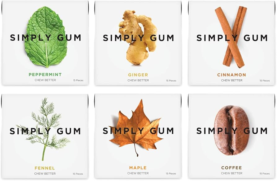 Simply Gum | Variety Pack - Peppermint, Cinnamon, Ginger, Fennel, Maple, Coffee | Synthetic Free ... | Amazon (US)