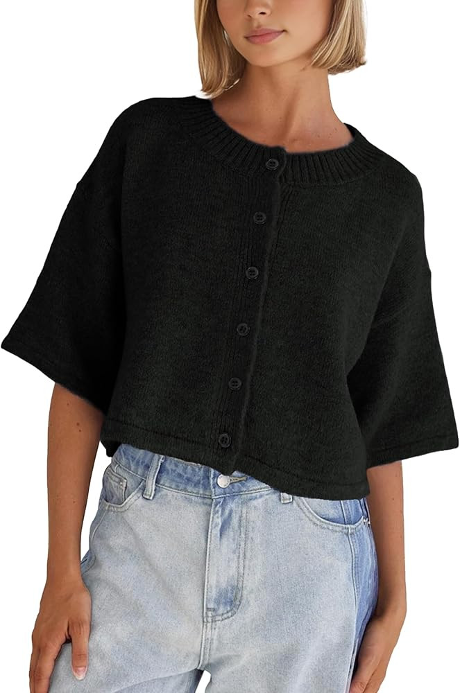 Springrain Cardigan Sweaters for Women Lightweight Knit Cropped Cardigan Button Up Solid Knitwear | Amazon (US)