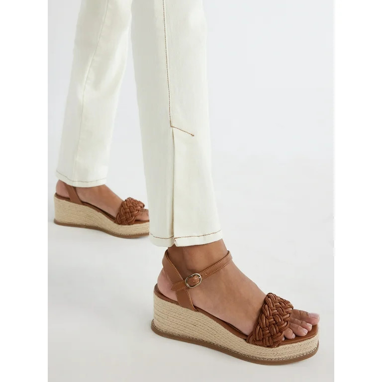 Time and Tru Women's Braided Wedge Sandals, Wide Width Available | Walmart (US)