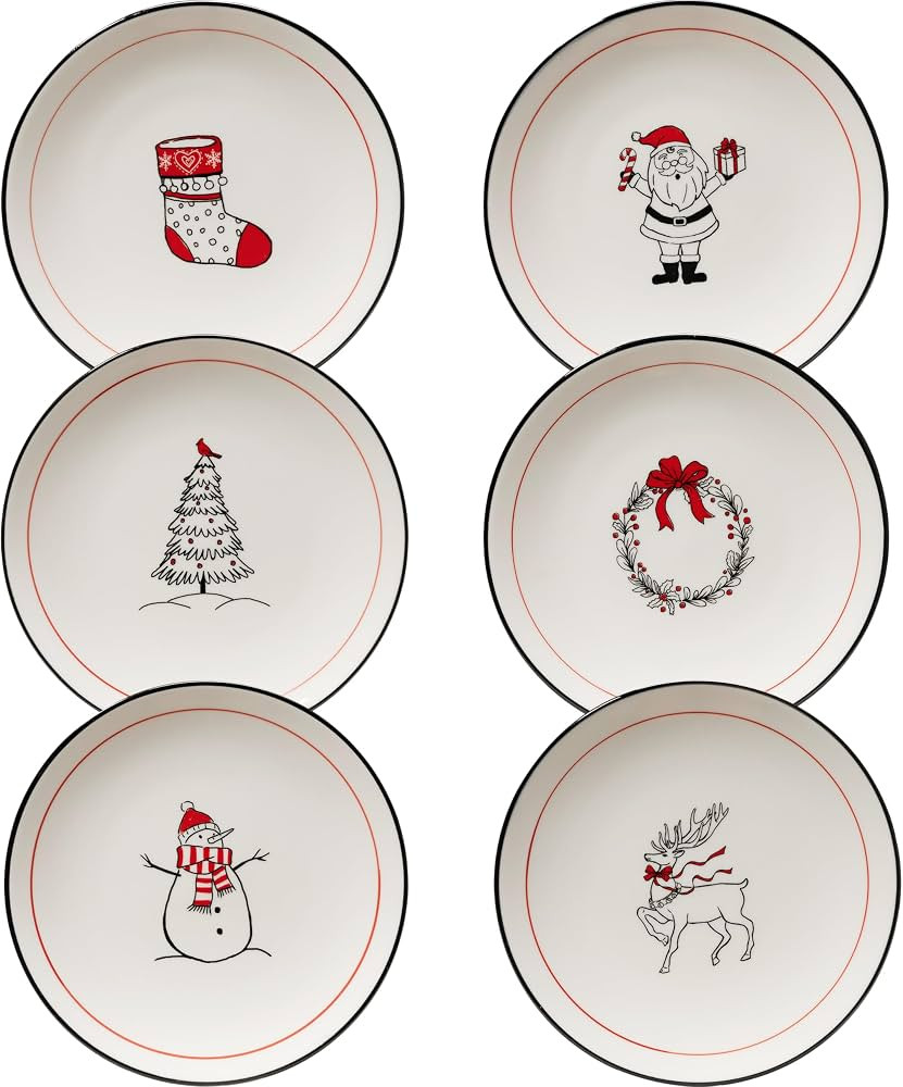 LEHAHA Ceramic Christmas Plates, 6 inch Porcelain Holiday Round Appetizer Plates, Set of 6 Plates... | Amazon (US)