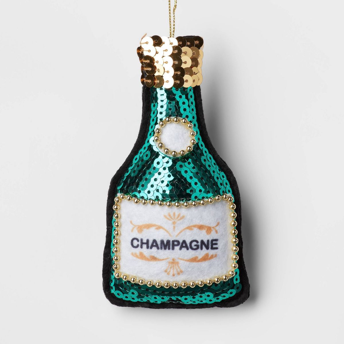 Sequined Fabric Champagne Bottle Christmas Tree Ornament Teal/Gold - Wondershop™ | Target