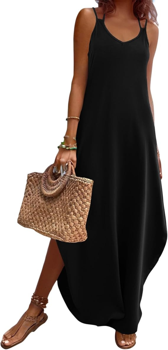 Zeagoo Women's Casual Sundress Summer Maxi Sleeveless V Neck Split Boho Beach Dress Travel Vacati... | Amazon (US)