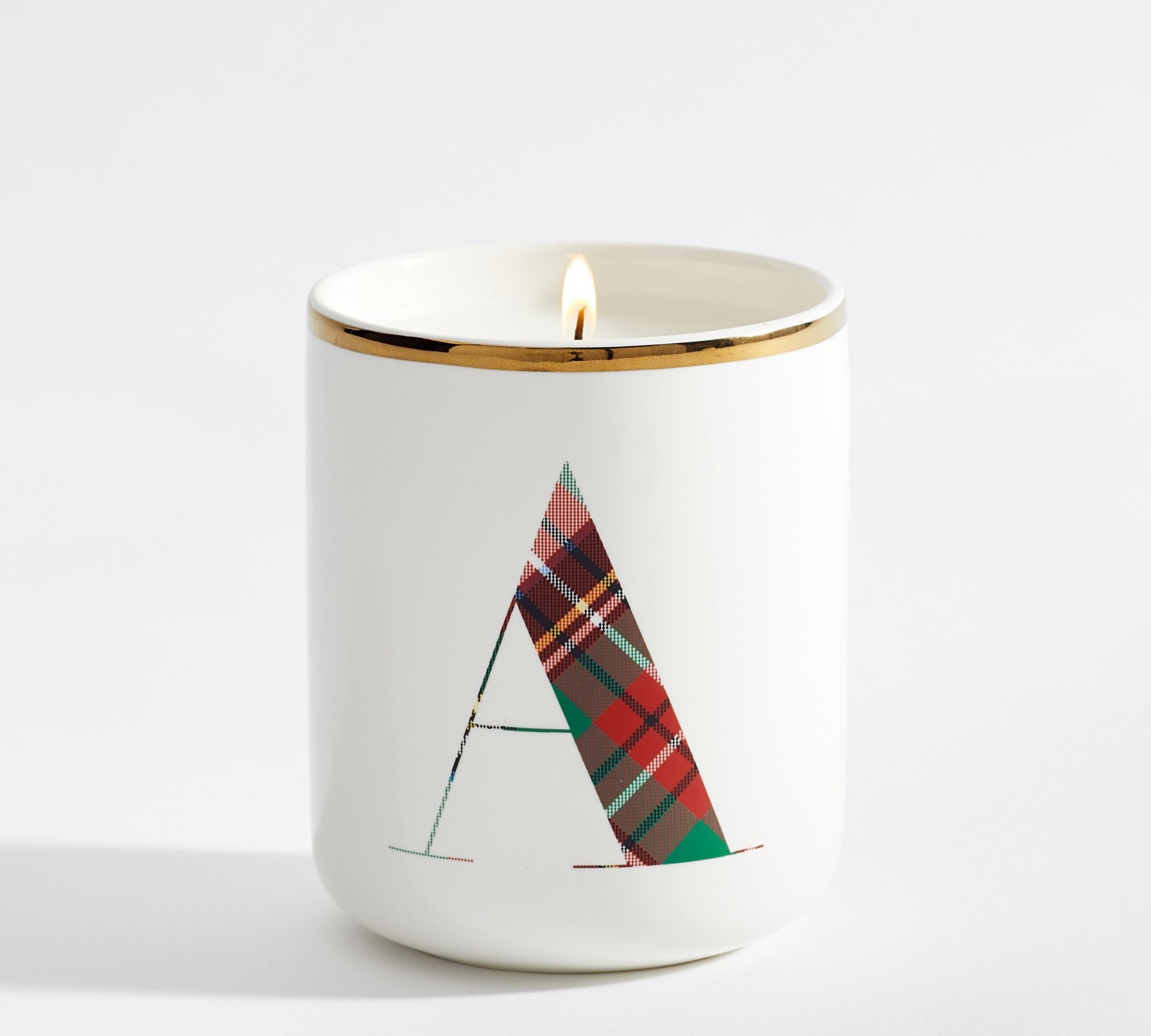 Stewart Plaid Alphabet Scented Candle - Winter Spruce | Pottery Barn (US)