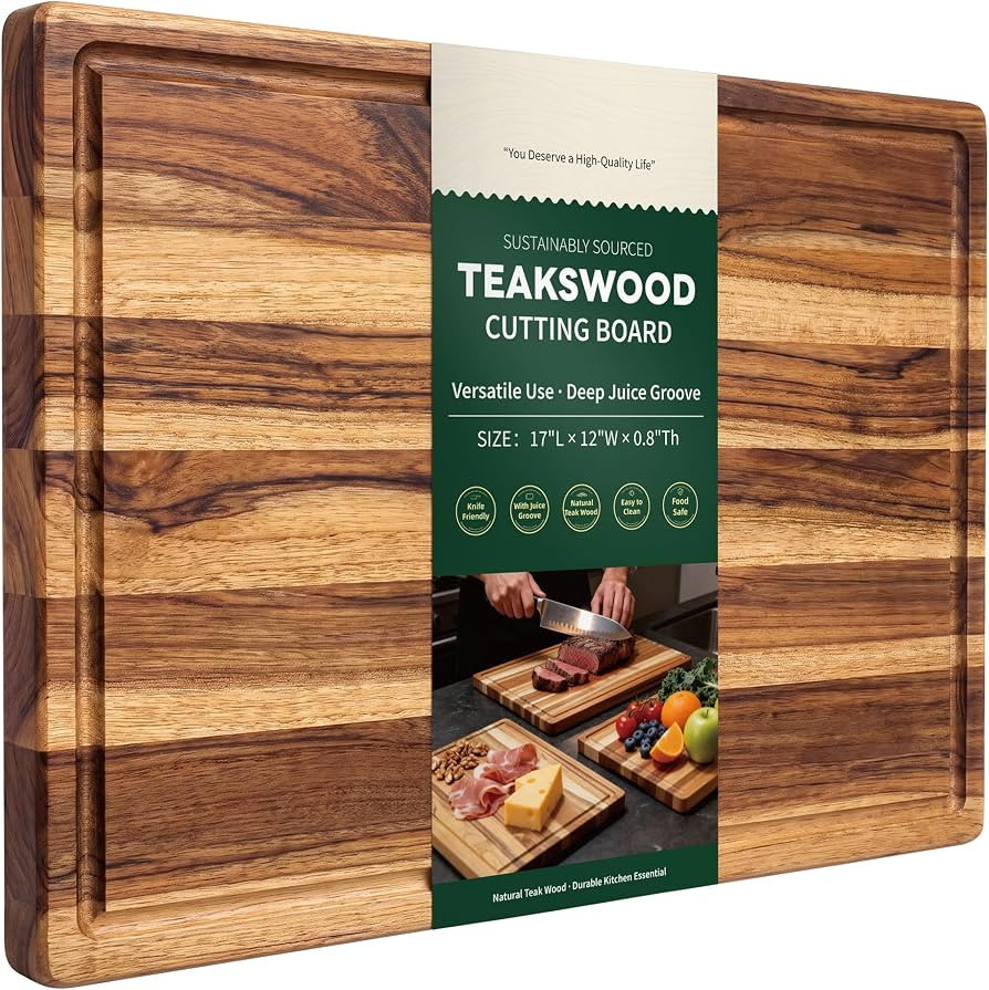 Large Teak Wooden Cutting Boards for Kitchen, Solid Wood Cutting Board Set - Charcuterie & Choppi... | Amazon (US)