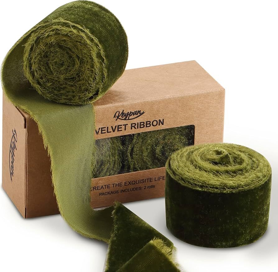 Amazon.com: Velvet Ribbon for Gift Wrapping - Keypan Olive Green Handmade Fringe Ribbons for Craf... | Amazon (US)