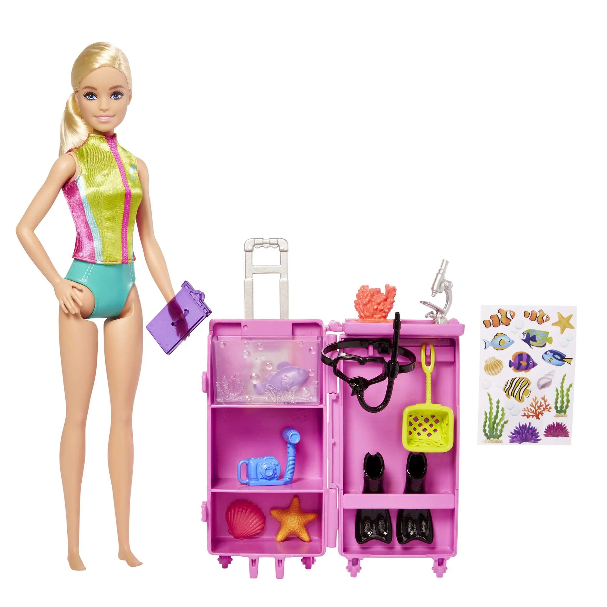 Barbie Marine Biologist Doll and Accessories, Mobile Lab Playset with Blonde Doll and 10+ Pieces | Walmart (US)