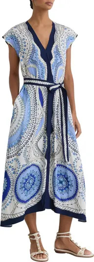 Reiss Heidi Scarf Print Belted Midi Dress | Nordstrom | Nordstrom
