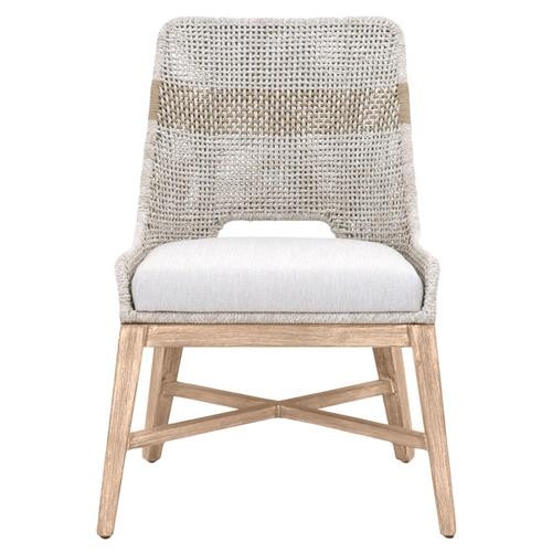 Theodore Coastal Taupe Woven Fixed Cushion Mahogany Dining Side Chair - Set of 2 | Kathy Kuo Home