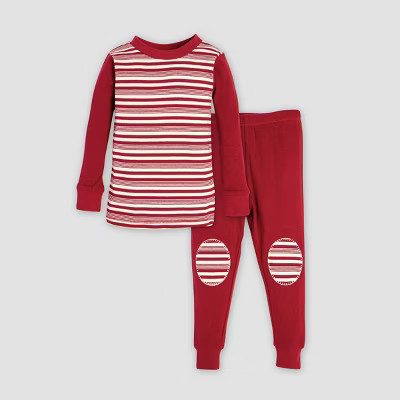 Burt's Bees Baby Baby Organic Cotton Peppermint Block Stripe Pajama Set - Cranberry | Target