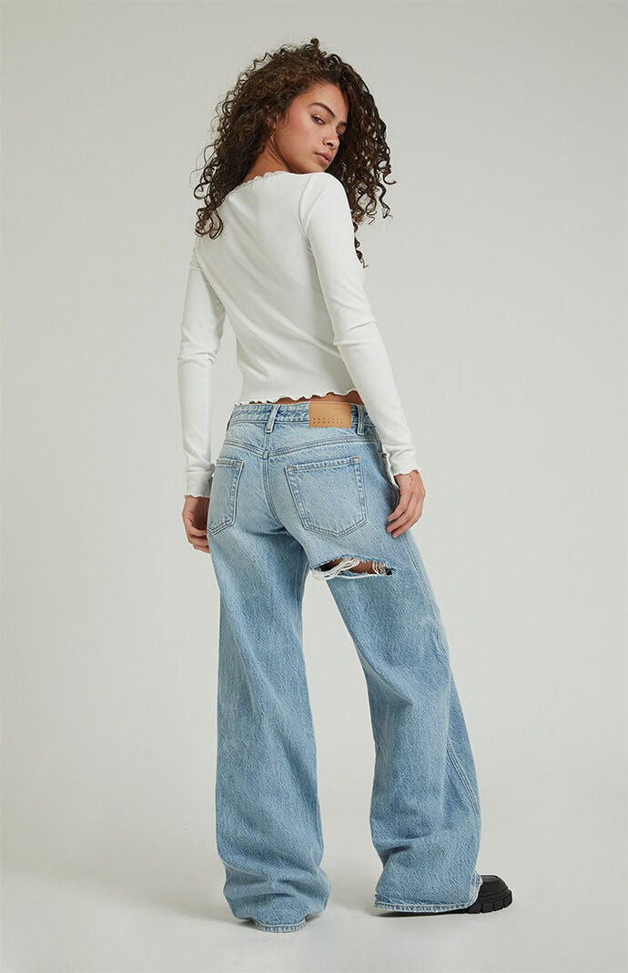 Women's Casey Low Rise Baggy Jeans Butt Slit Light Indigo in Medium Indigo - Size 25 | PacSun