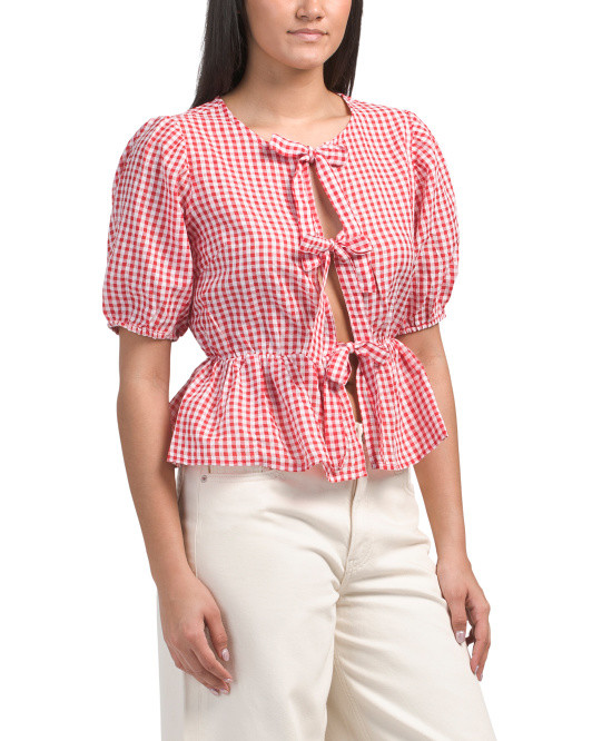 Tie Front Gingham Top | TJ Maxx