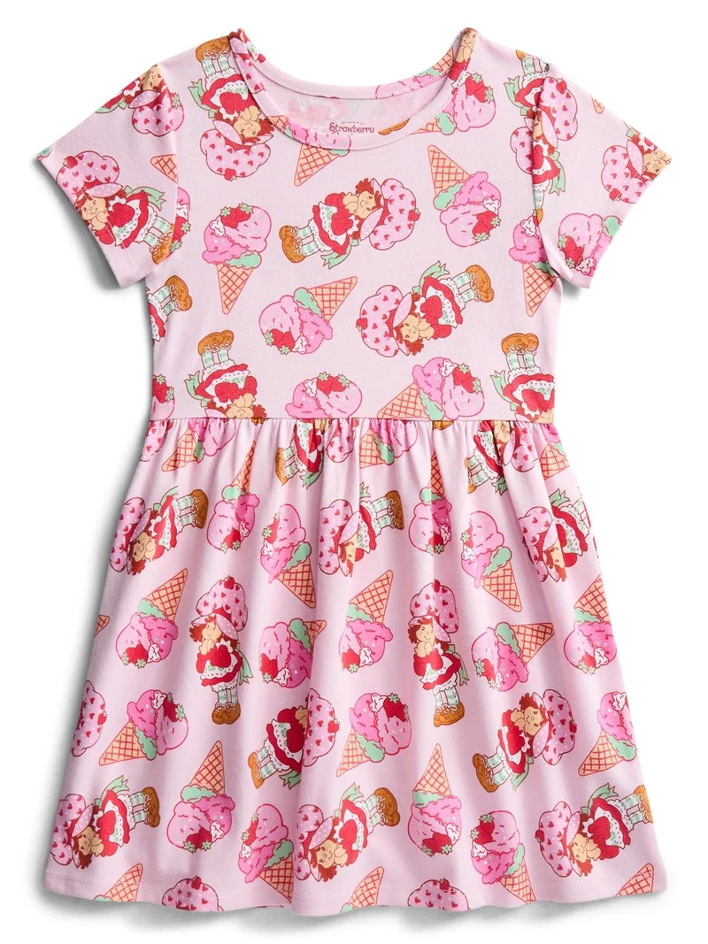 Strawberry Shortcake Girls' Allover Print Dress with Short Sleeves, Sizes 4-12 | Walmart (US)