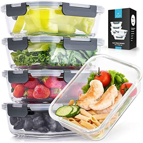 Zulay Large 5 Pack Glass Storage Containers With Lids - 36 oz Glass Food Storage Containers With ... | Amazon (US)