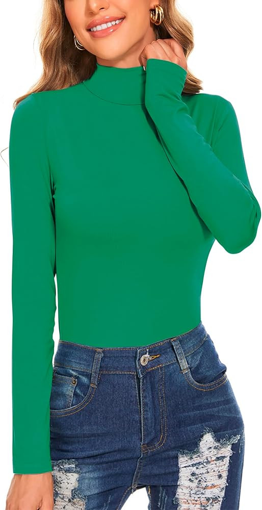 Women's Long Sleeve Mock Turtleneck Tops Casual Slim Fitted Lightweight Under Layer Pullover Shir... | Amazon (US)