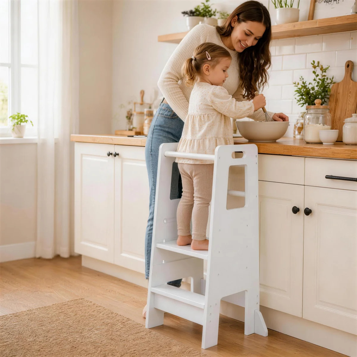 Wooden Kitchen Step Stool For Kids - Toddler Learning Tower With Adjustable Footrest | Wayfair North America
