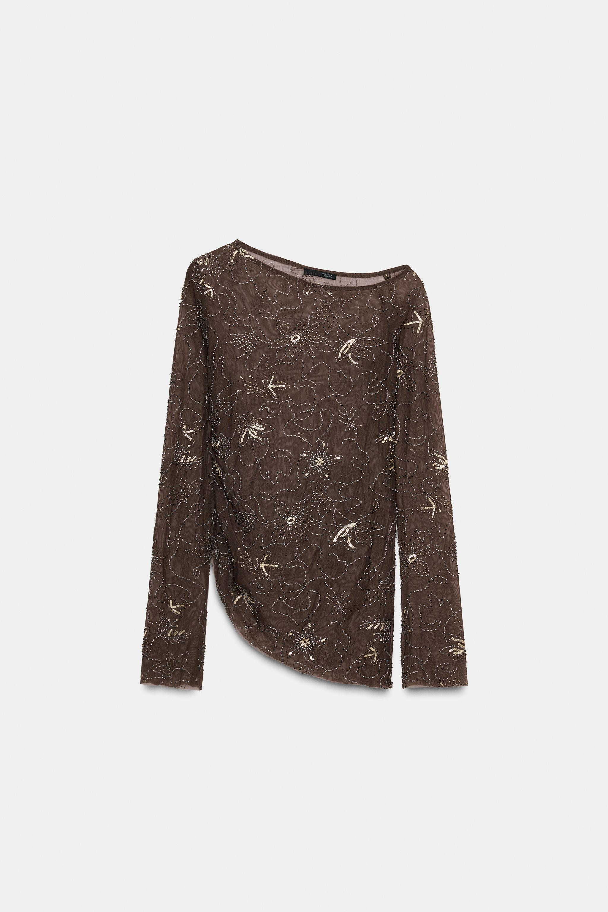DRAPED TULLE TOP WITH BEADED EMBROIDERY | Zara UK