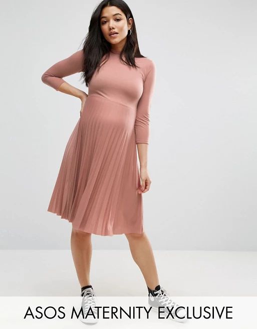 ASOS Maternity High Neck Midi Dress with Pleated Skirt | ASOS US