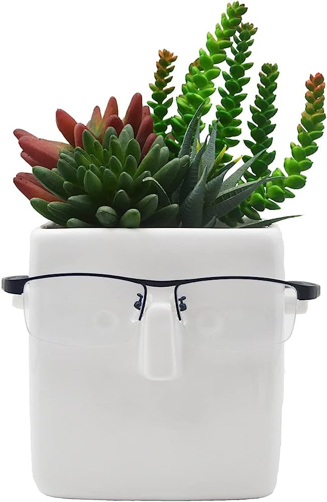 MONMOB 5"X5" Ceramic Face Planter Pot Succulent Flowerpot DIY Painting Pencil Holder with Glasses... | Amazon (US)