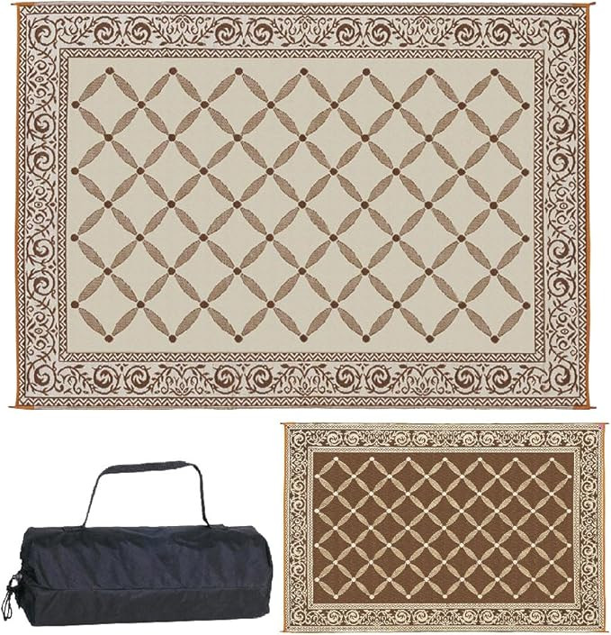Reversible Mats 119127 Outdoor Patio 9-Feet x 12-Feet, Brown/Beige RV Camping Mat | Amazon (US)