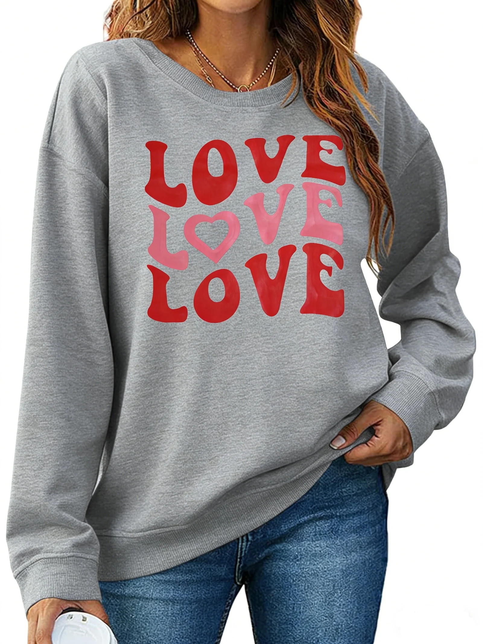 KimSoong Women Oversized Love Sweatshirt Funny Letter Print Long Sleeve Crew Shirt Holiday Pullov... | Walmart (US)