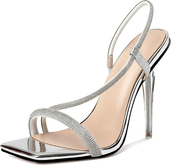 Zamikoo Women's High Heel Sandals, Ankle Strap Open Toe Heels, Square Toe Clear Stiletto Heeled S... | Amazon (US)